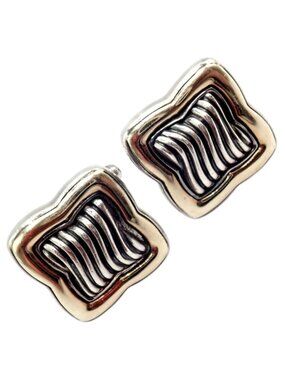 Authentic! David Yurman DY Silver 18k Yellow Gold Large Quatrefoil Cufflinks